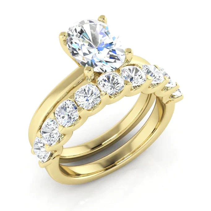 Custom Jewellery Brilliant Cut Oval Real Natural Earth Mined Diamond Ring & Band Set