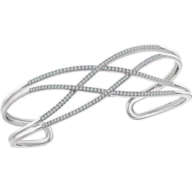 Custom Jewelry Real Diamond Cuff Bracelet 14K Solid White Gold