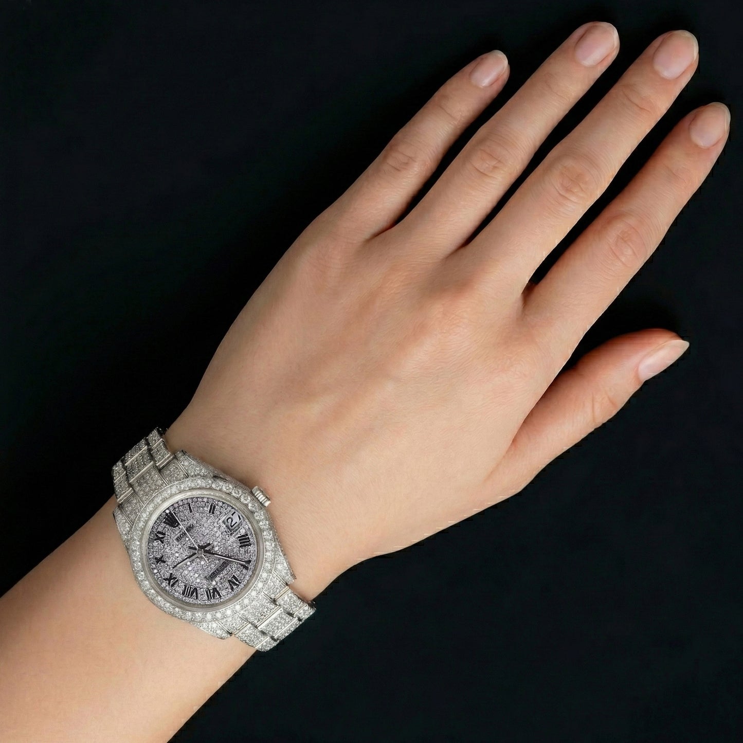 Custom Natural Earth Mined Diamond Dial & Bezel Rolex Watch Datejust Ladies Bracelet Ss