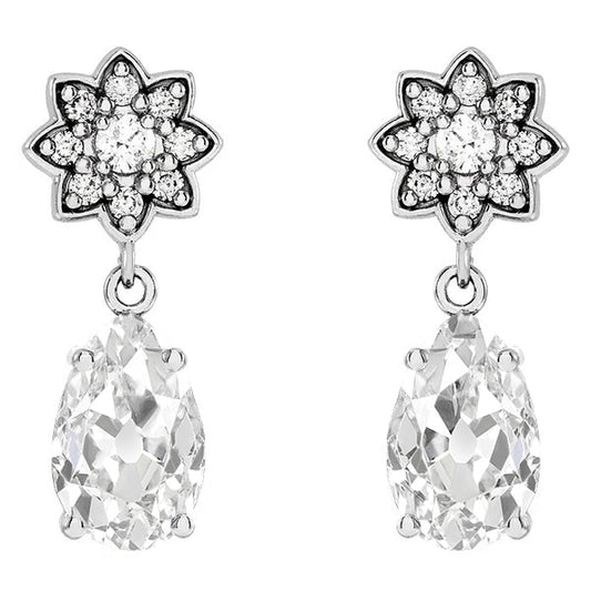 Dangle Earrings Pear Natural Old Miner & Round Diamonds 7.50 Ct. Star Style