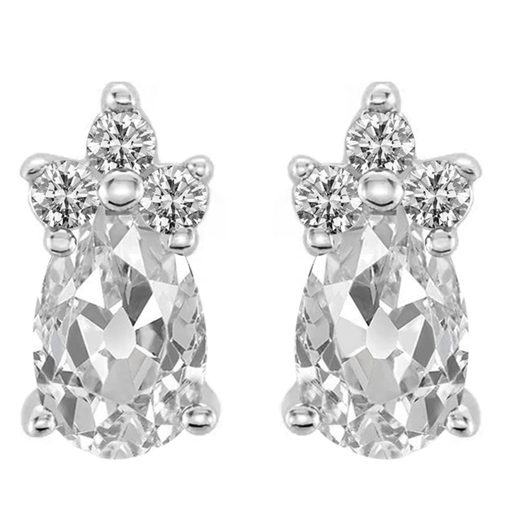 Dangle Earrings Pear Old Cut & Real Round Diamonds 13.50 Carats Gold 14K