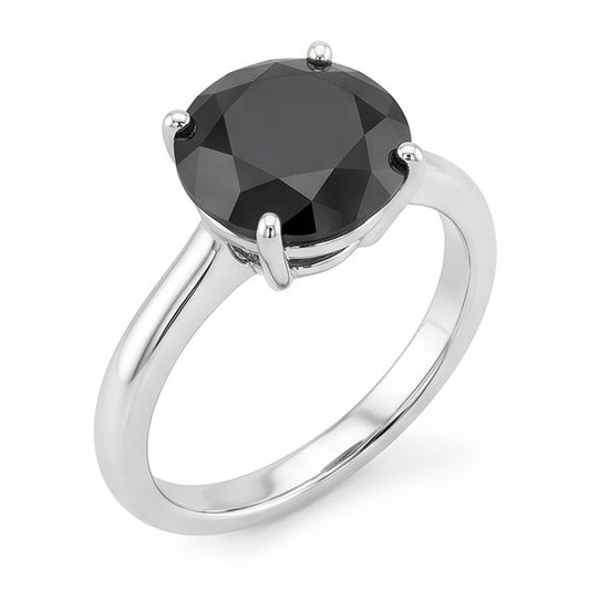 Dark Diamond Engagement Ring 5 Carat Real Round Black Solitaire Knife Edge 14K White Gold
