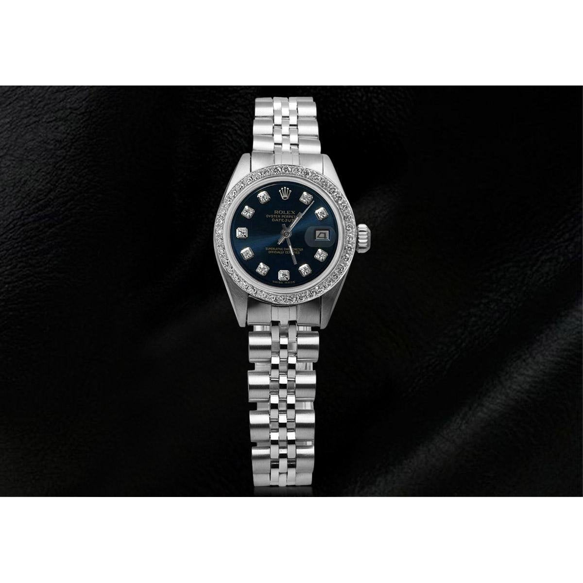 Date Just Rolex Blue Diamond Dial Bezel