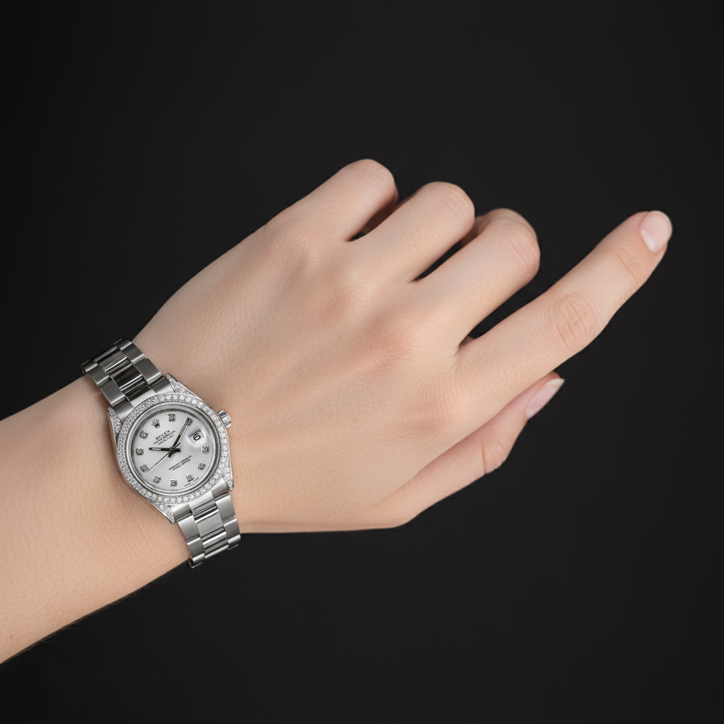 Datejustrolex Midsize Watch Custom Natural Earth Mined Diamond Bezel Oyster Bracelet Ss P6