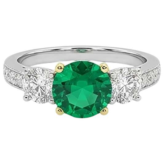 Round Cut Fine Emerald ring in Two-Tone 14K Gold – front view