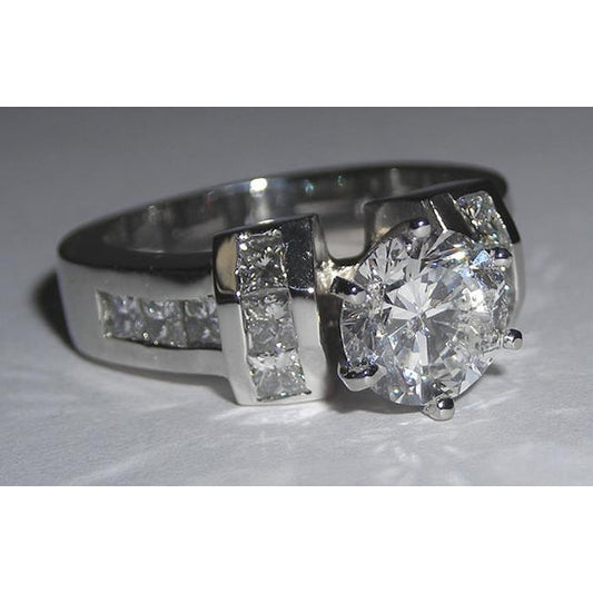 Diamond Engagement Ring 2.71 RealCarats Princess and Round White Gold 14K