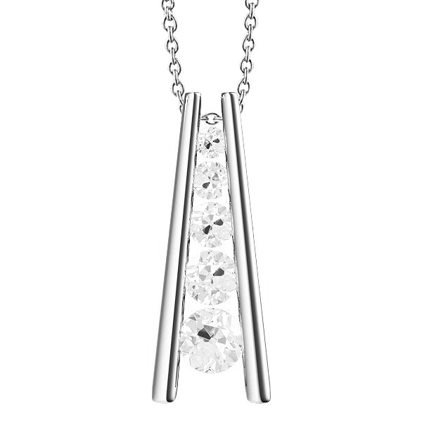 Diamond Pendant Five Stone Round Real Old European Slide Style 3 Carats 14K