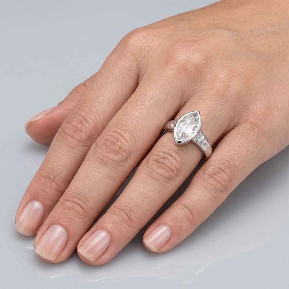 Diamond Solitaire Ring – Rose Cut 1.25 ct 14K White Gold