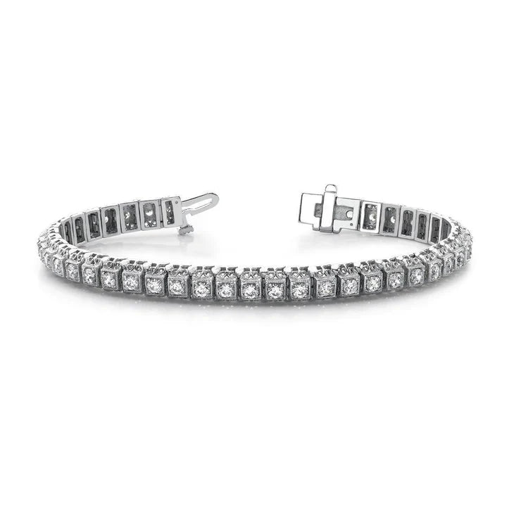 Diamond Tennis Bracelet 4.40 Carats Real Diamonds White Gold 14K