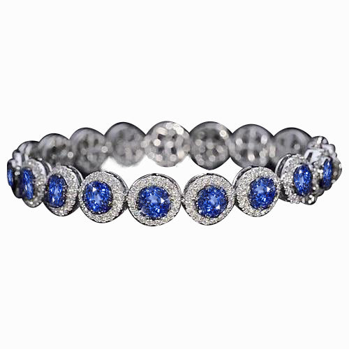 IGI CERTIFIED Diamond Tennis Bracelet Ceylon Color Blue Sapphire Jewelry