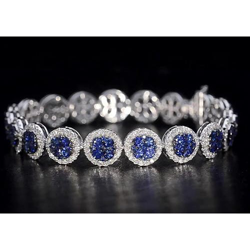 IGI CERTIFIED Diamond Tennis Bracelet Ceylon Color Blue Sapphire Jewelry