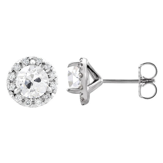 Diamond Antique Cushion Earrings in 14K White Gold – front view