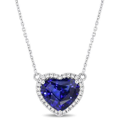 Blue Sapphire Heart Cut Gemstone Pendant in 14 Karat White Gold – main view
