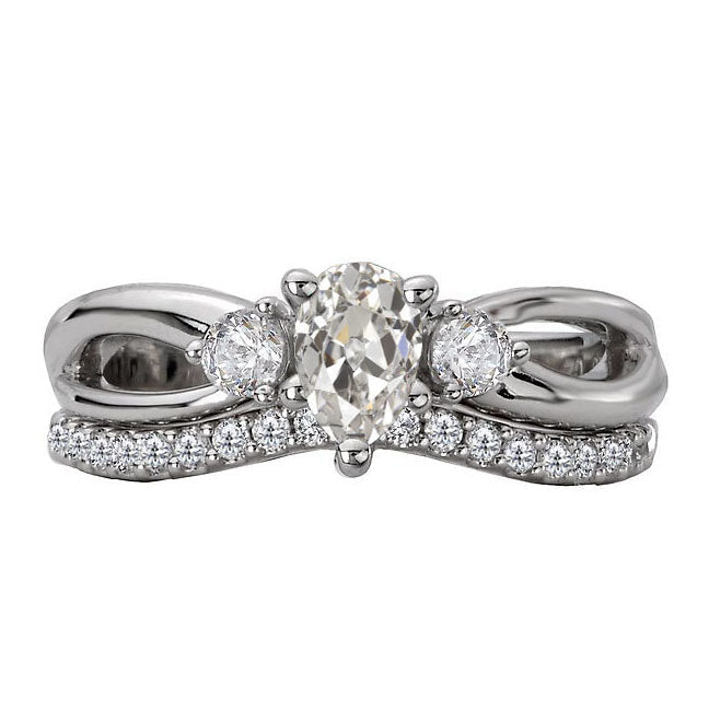 Diamond Old Mine Cut Engagement Ring in 14K White Gold – main view