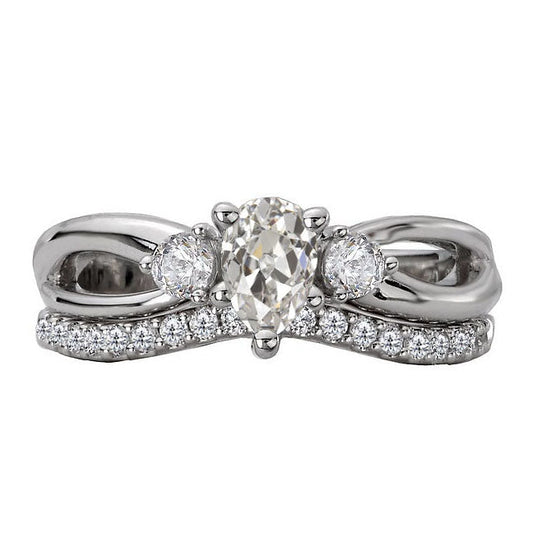 Diamond Old Mine Cut Engagement Ring in 14K White Gold – main view