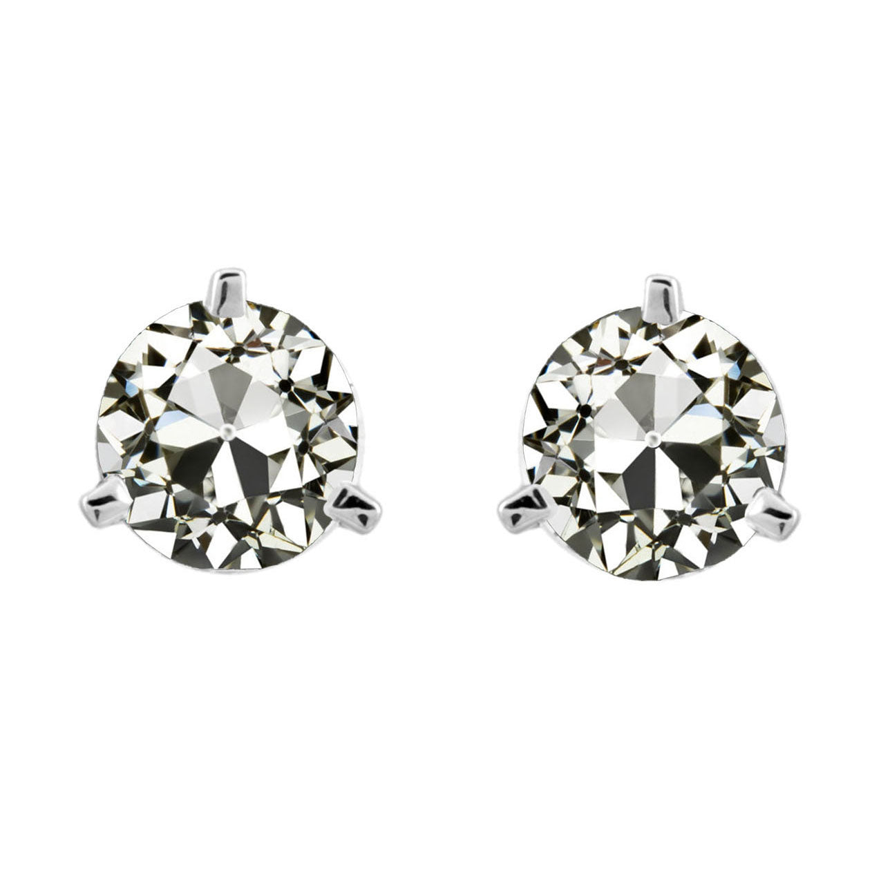 Fine Diamond Old Mine Cut Stud Earrings in 14K White Gold – main view