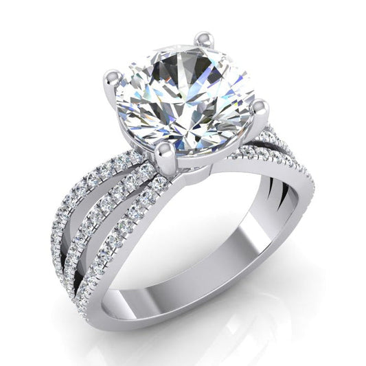 Diamonds Engagement Ring 5 Carats Triple Shank Pave White Gold 14K