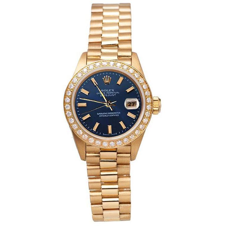 Dj Rolex Presidential Style Watch Blue Stick Dial Diamond Bezel