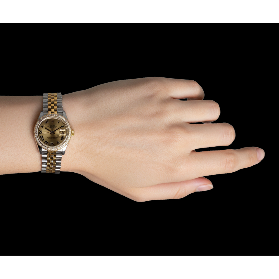 Dj 31Mm Watch Custom Natural Earth Mined Diamond Bezel Ss & Gold Bracelet Rolex Midsize P4