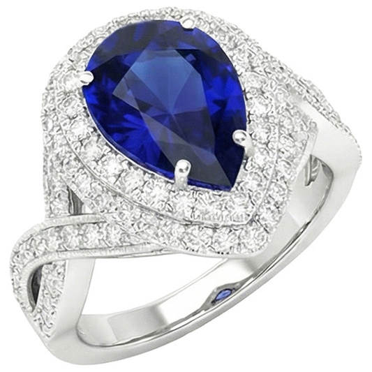 Double Halo Engagement Ring Ceylon Sapphire & Natural Earth Mined DIAMOND ( NOT LAB GROWN )s 6.50 Carats