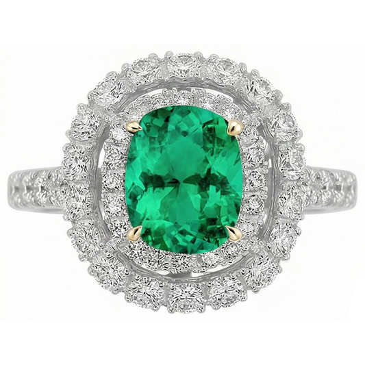Oval Cut Colombian Emerald ring in 14K Two Tone Gold – front view
