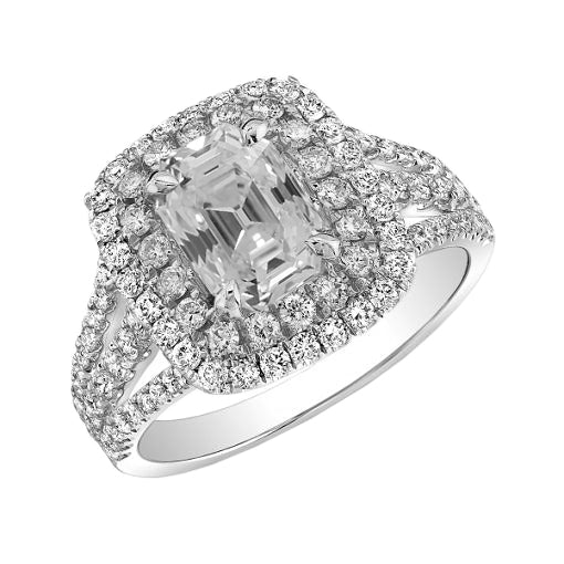 Double Halo Ring Old Cut Cushion Genuine Diamond 4.50 Carats Triple Shank