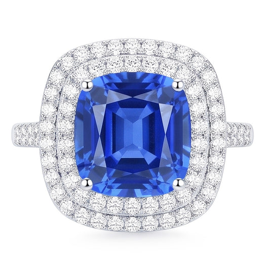 Double Halo Ring Oval Ceylon Sapphire 4 Carats Natural Earth Mined Diamond Split Shank