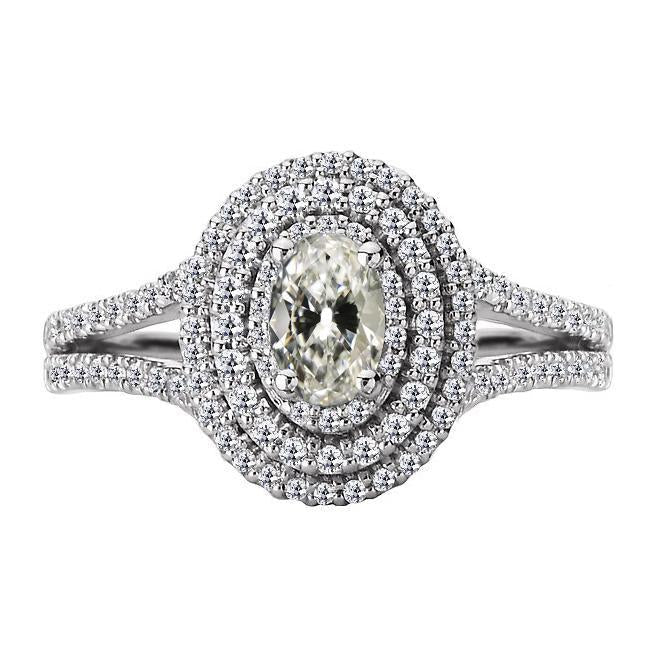 Double Halo Ring Oval Old Mine Cut Real Natural Earth Mined Diamond Split Shank 7 Carats