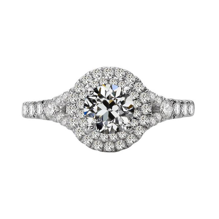 Double Halo Ring Round Old Miner Genuine Diamond Split Shank Pave Set 5 Carats