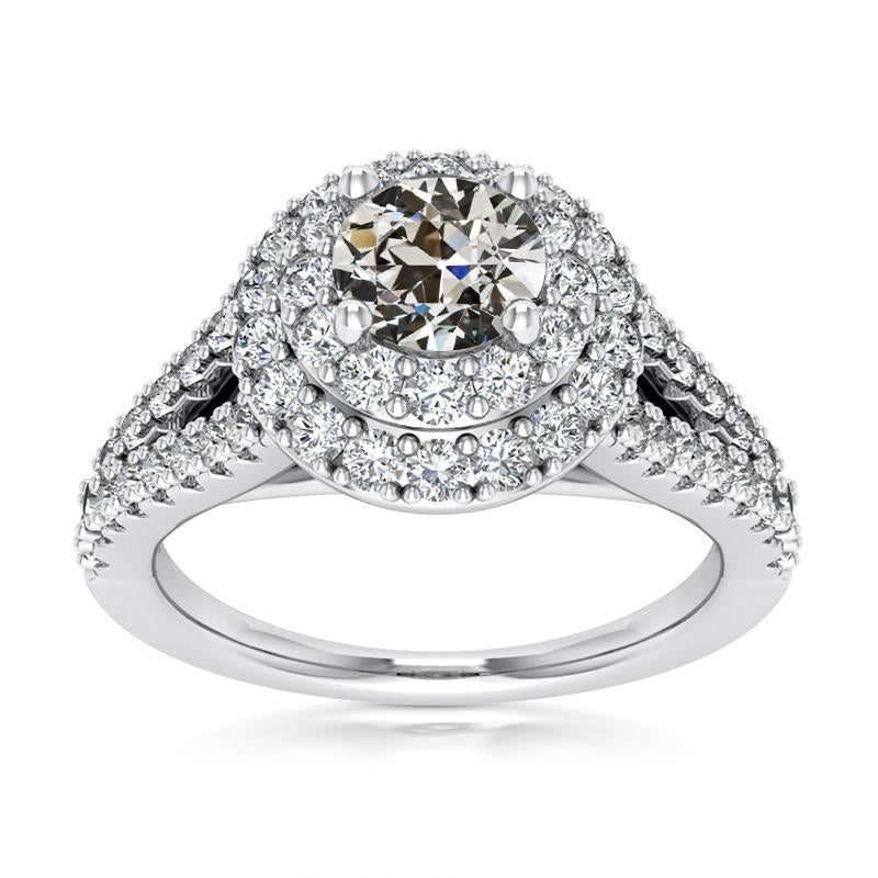 Double Halo Ring Round Old Miner Natural Earth Mined Diamond Split Shank 5.50 Carats