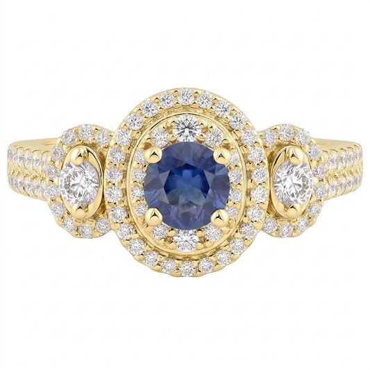 Double Halo Round Sapphire Ring Pave Set Natural Earth Mined Diamonds 4.50 Carats