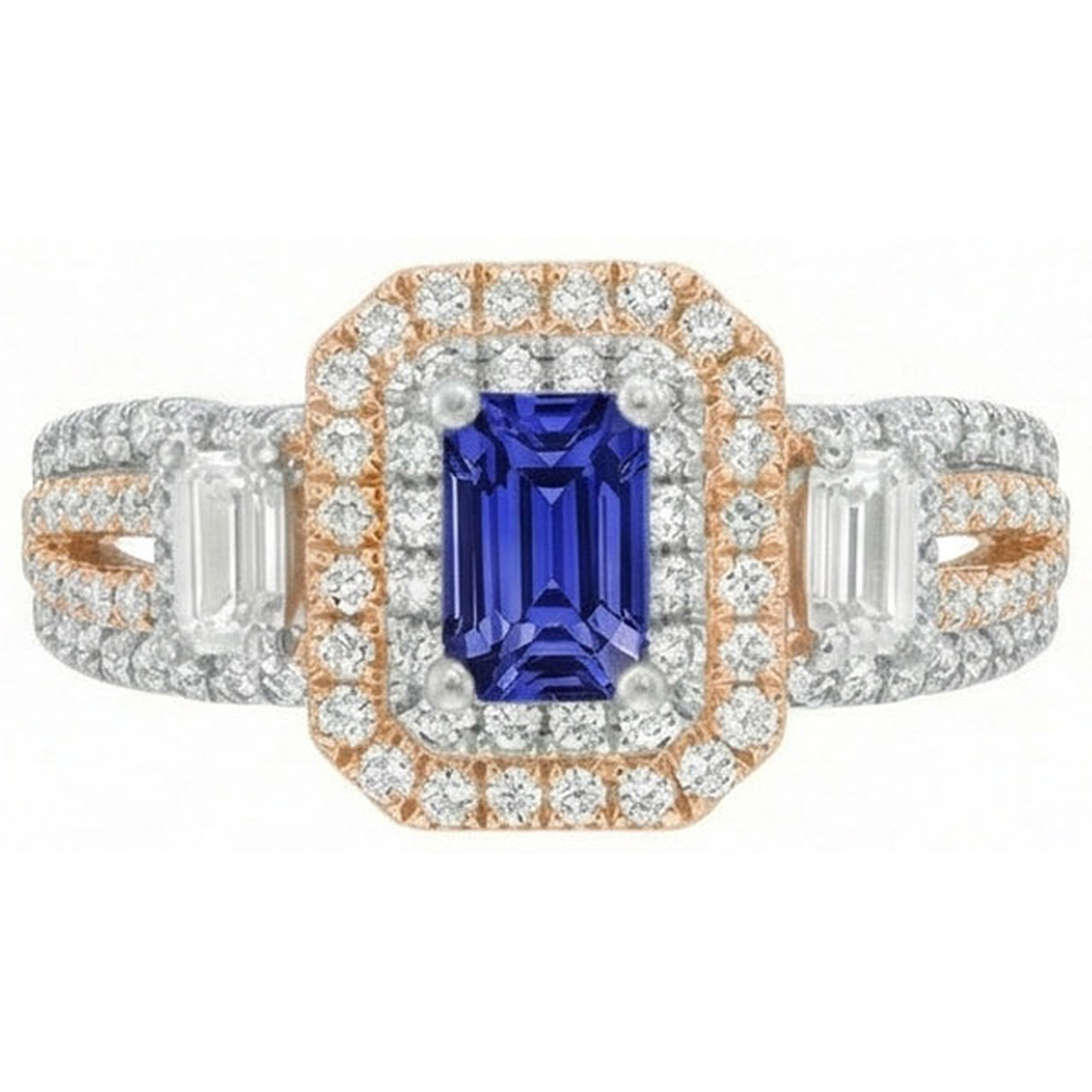 natural emerald sapphire 4ct ring on white background