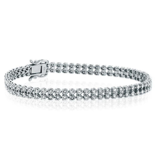 Double Row Round Cut 5.70 Carats Natural Diamonds Bracelet White Gold 14K