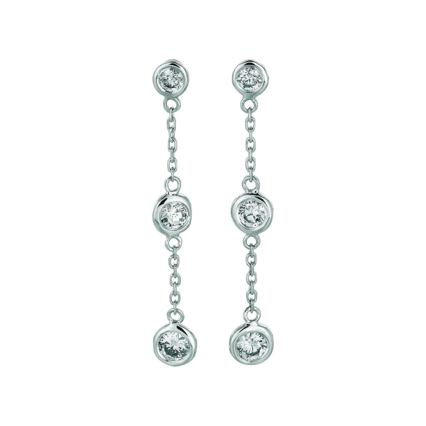 Drop Down Bezel Earrings Natural Round Diamond 14K White Gold 2 Carat