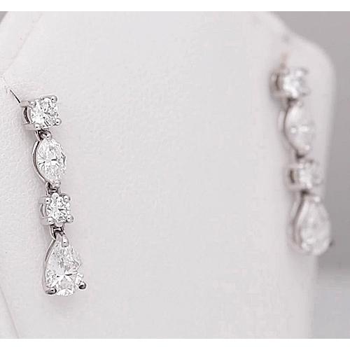 Drop Real Diamond Earring Pear Round Marquise 4.50 Carats White Gold 14K
