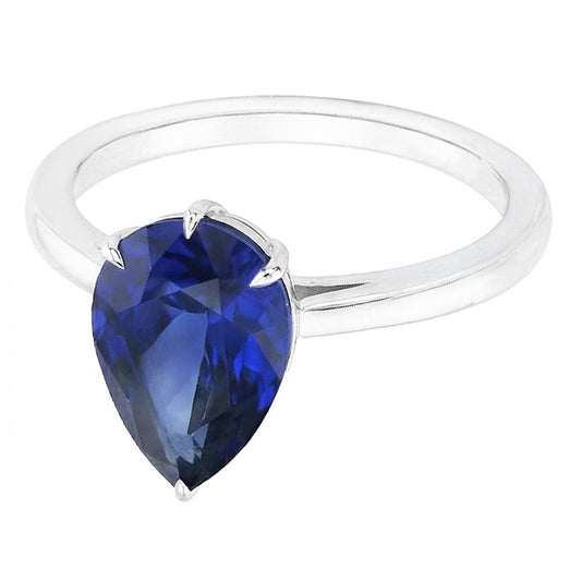 Eagle Claw Prongs Ladies Solitaire Ring Pear Cut Blue Sapphire Jewellery