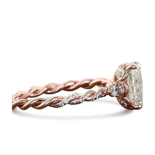 Eagle Claw Prongs Oval Cut Real Diamond Wedding Ring Rope Style 2.15 Ct