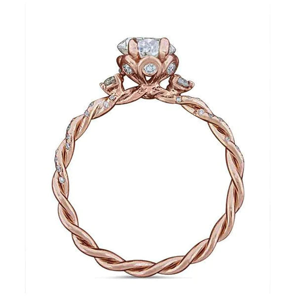 Eagle Claw Prongs Oval Cut Real Diamond Wedding Ring Rope Style 2.15 Ct