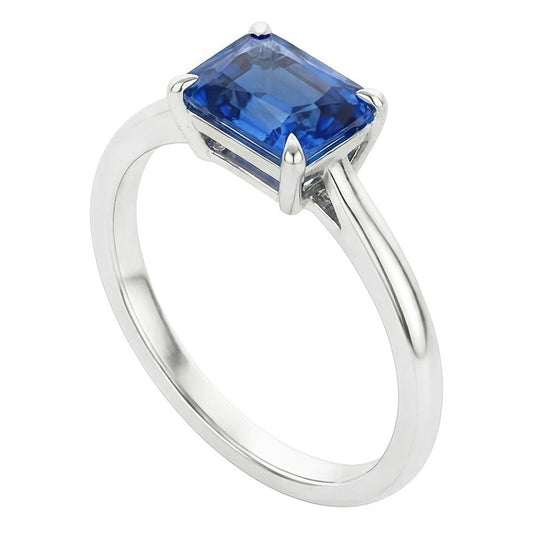 Eagle Claw Prongs Radiant Solitaire Ring Light Blue Sapphire Gold 14K
