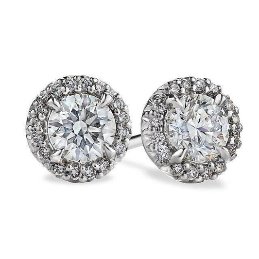 Eagle Claw Prongs Sparkling Real Diamond Halo Studs Earring White Gold 14K