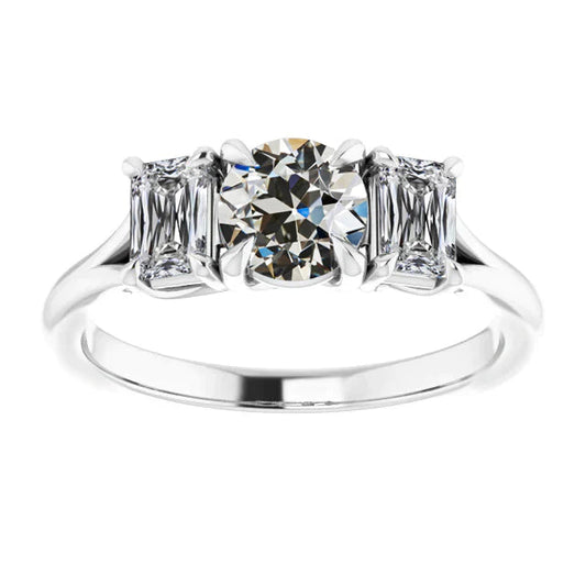 Eagle Claws 3 Stone Emerald & Round Old Cut Genuine Diamond Ring Gold 4 Carats