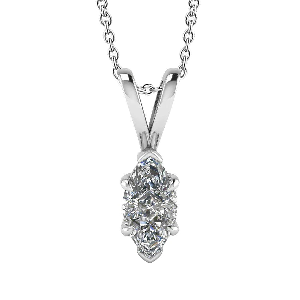 Eagle Claws Marquise Cut Solitaire Real Diamond Pendant White Gold 14K