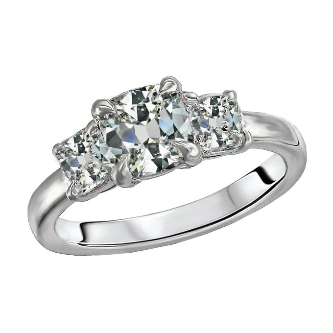 Eagle Claws Three Stone Ring Cushion Old Miner Real Diamond Prong Set 7 Ct