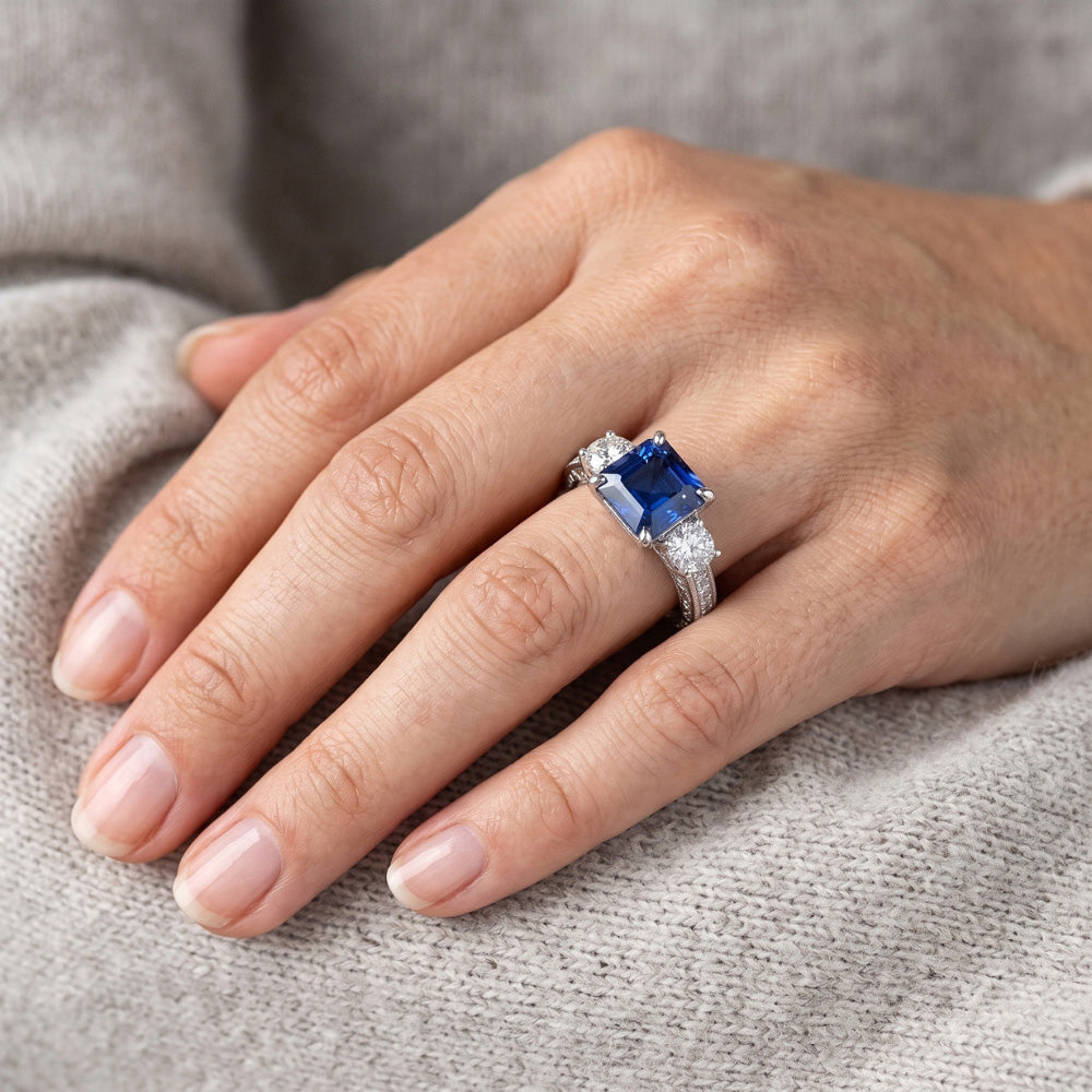 Earth-Mined Cornflower Blue Sapphire Gemstone Ring – 14K White