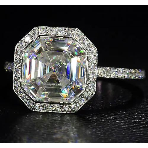Elegant 5 Carat Halo Asscher Natural Diamond Ring
