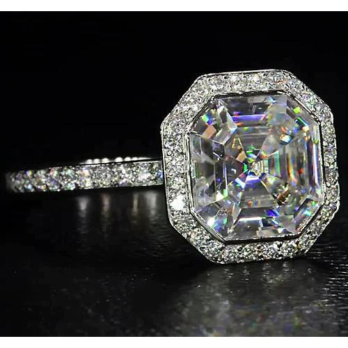 Elegant 5 Carat Halo Asscher Natural Diamond Ring