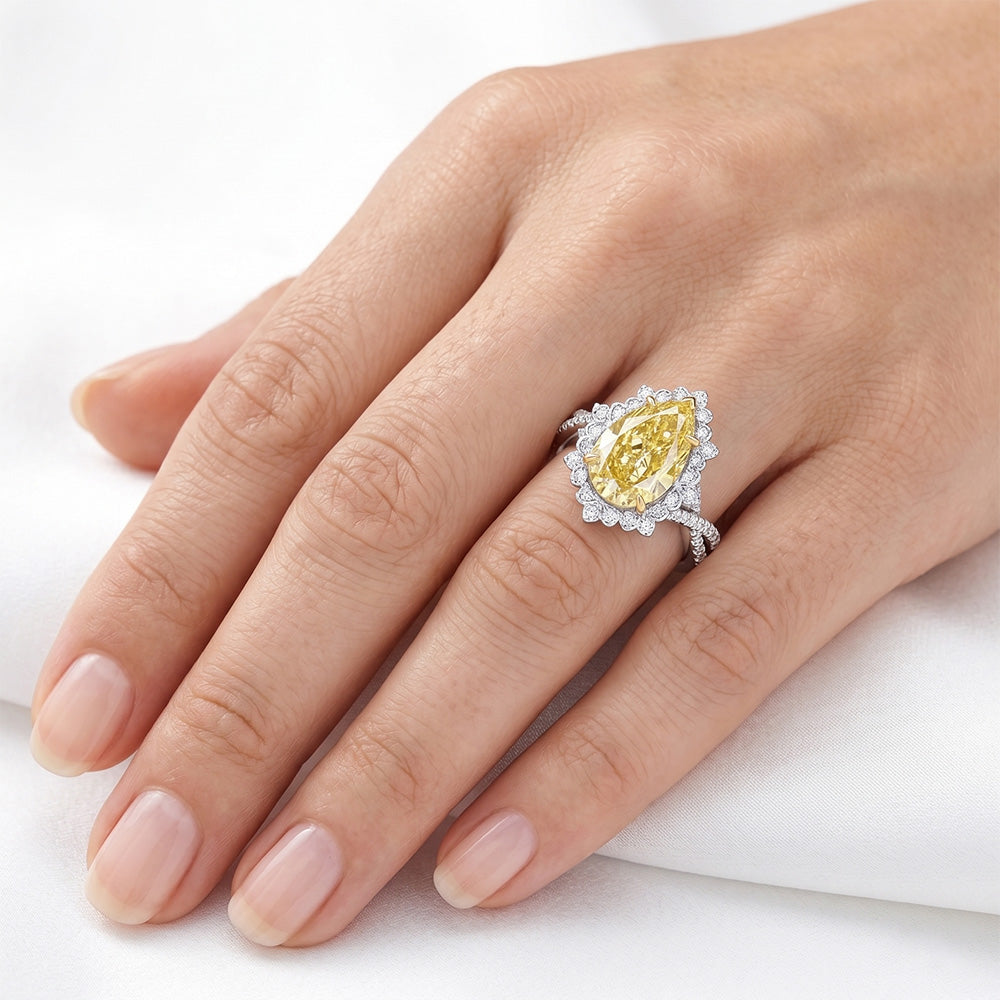 Elegant Fancy Yellow Diamond Halo Engagement Ring 3 ct – 14