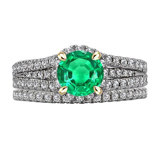 Real Emerald Precious Stone Ring 2.50 ct 14 Karat Two Tone Gold – main view