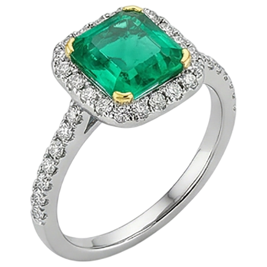Princess Fine Emerald ring in Two-Tone 14K Gold – front view