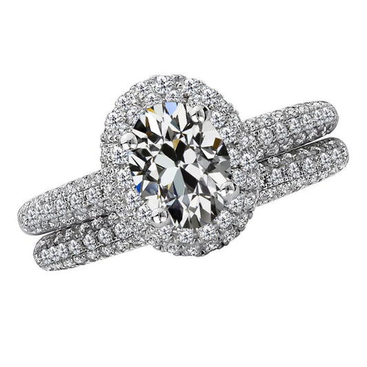 Genuine Brilliant Diamond Halo Ring 4 ct 14K White Gold – main view